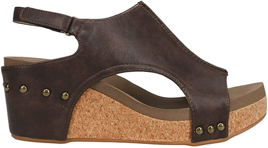 CARLEY WEDGE HEEL SANDALS - Chocolate Smooth - Southern Grace Creations