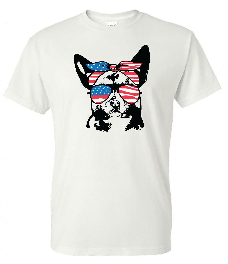 Chihuahua with Flag Bandana & Glasses Tee - Southern Grace Creations
