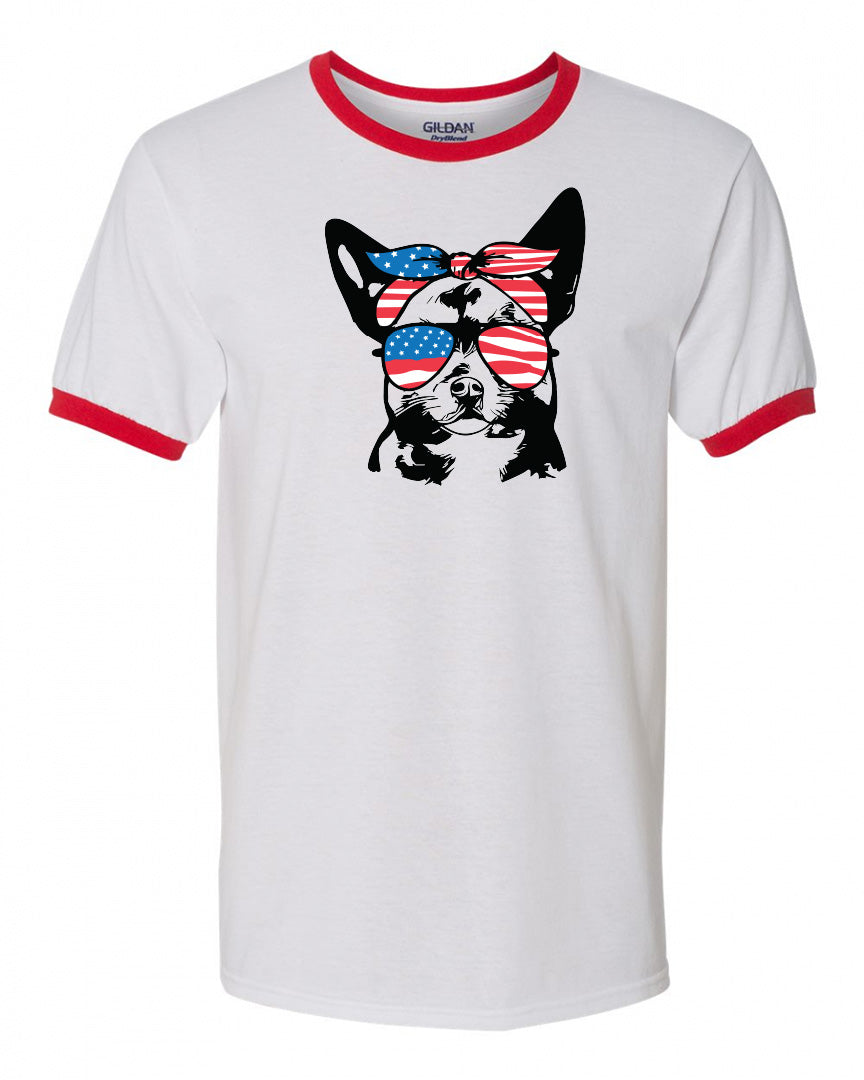 Chihuahua with Flag Bandana & Glasses Tee - Southern Grace Creations