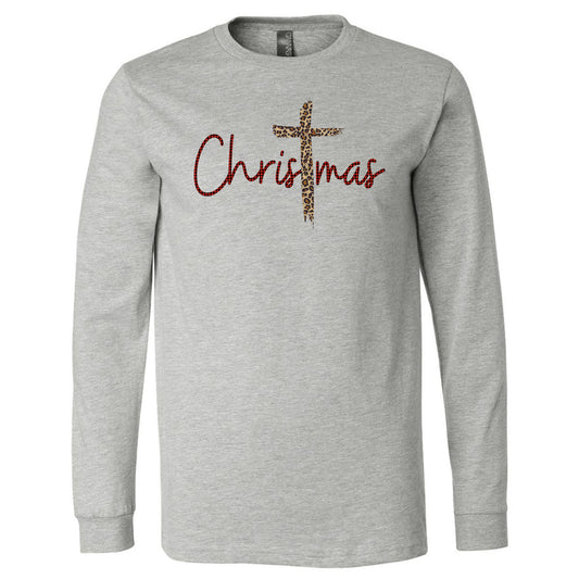 Christmas Leopard Cross Tee - Southern Grace Creations