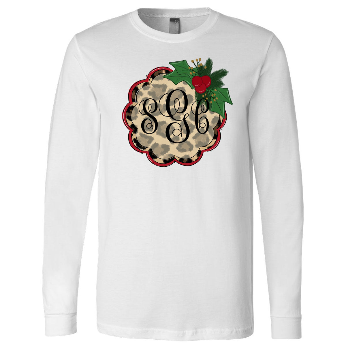Christmas Leopard Monogram Tee - Southern Grace Creations