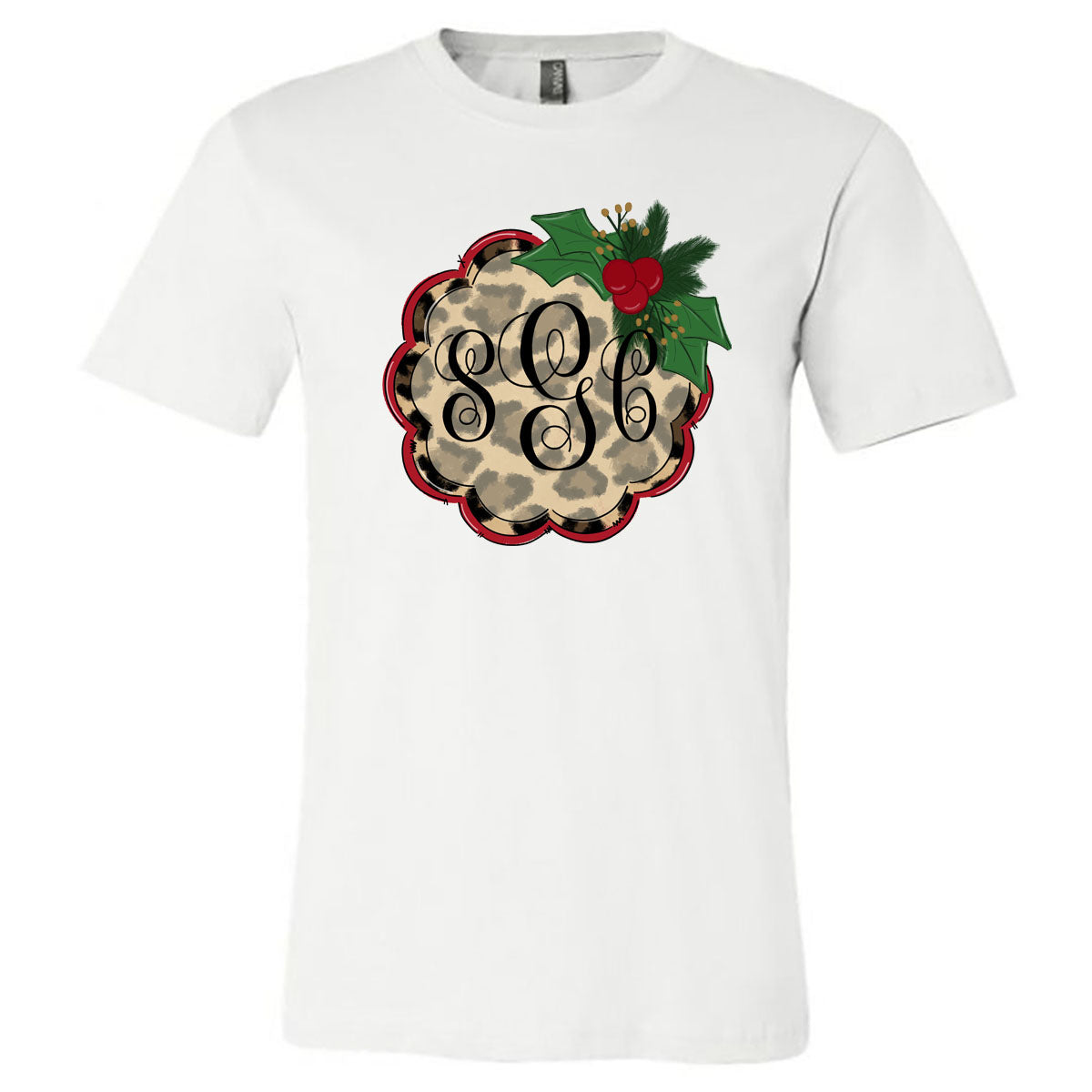 Christmas Leopard Monogram Tee - Southern Grace Creations