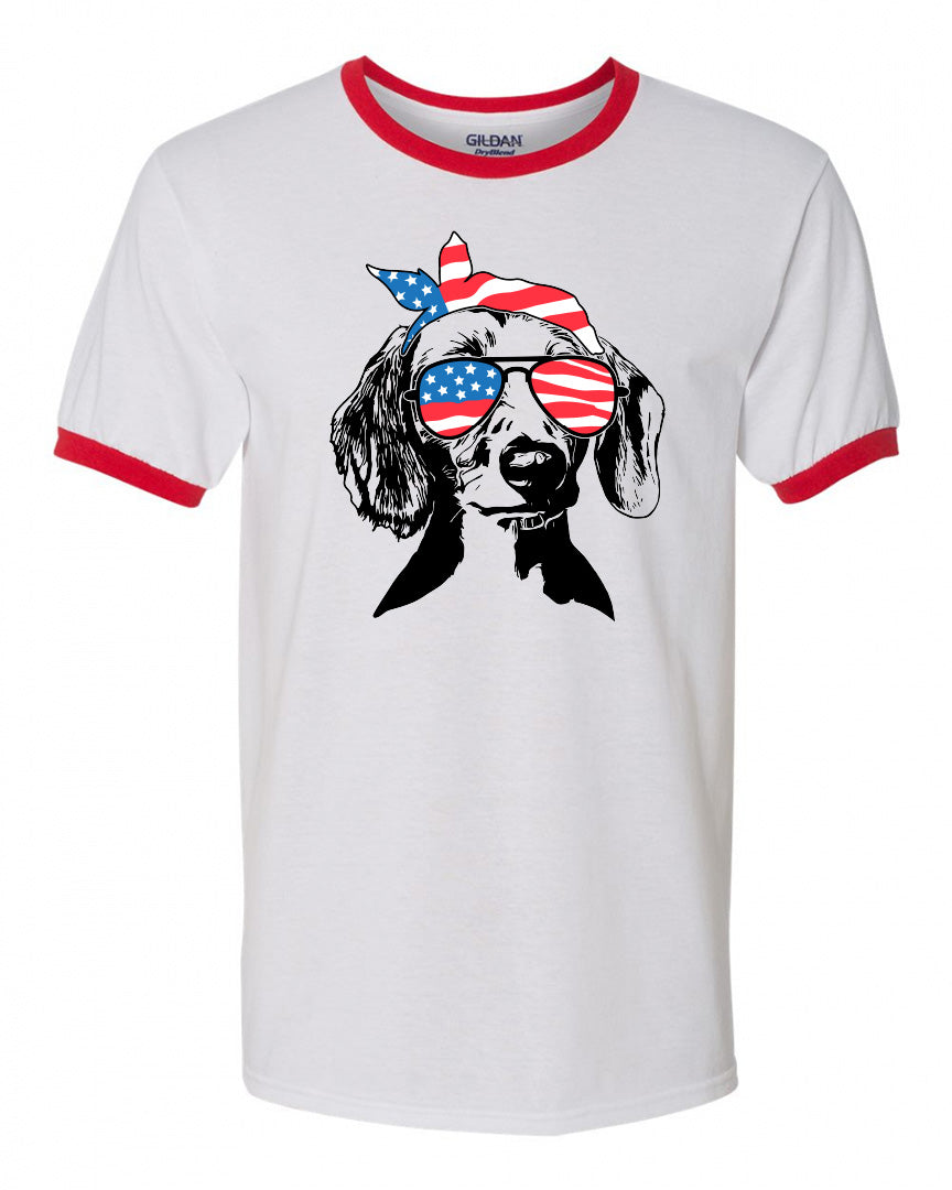 Dachshund with Flag Bandana & Glasses Tee - Southern Grace Creations