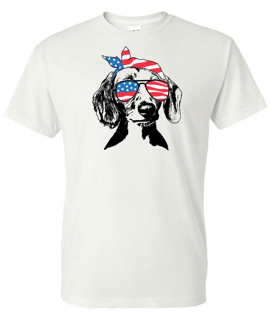 Dachshund with Flag Bandana & Glasses Tee - Southern Grace Creations