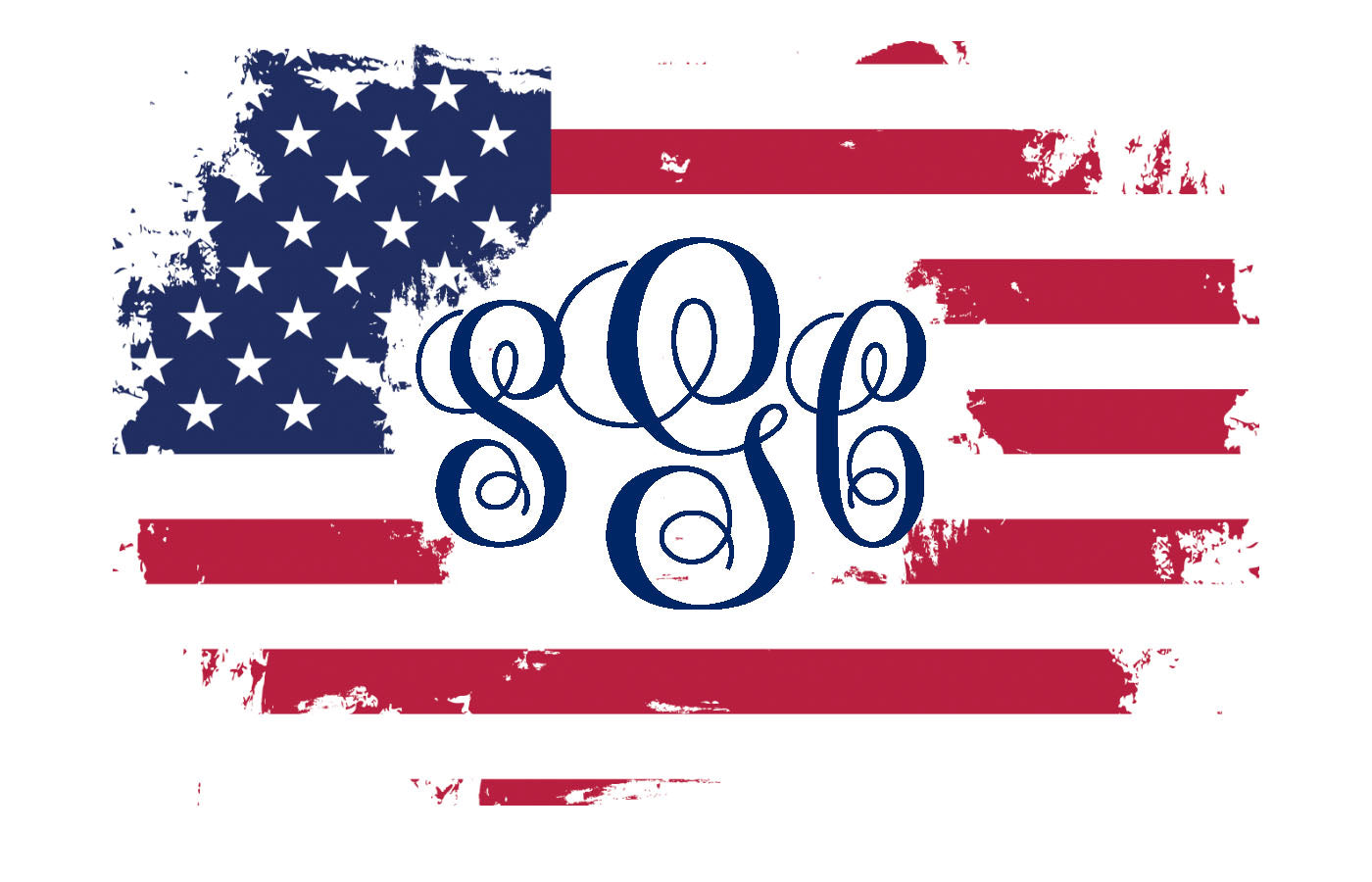 Distressed Flag Monogram - White Short Sleeve Tee - Southern Grace Creations