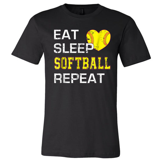 Eat Sleep Softball Repeat - Black Tee - Southern Grace Creations
