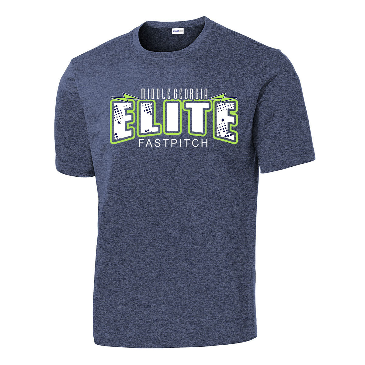 Elite - Lightening Bolts PosiCharge Drifit Tee (ST350/YST350) - True Navy Heather - Southern Grace Creations