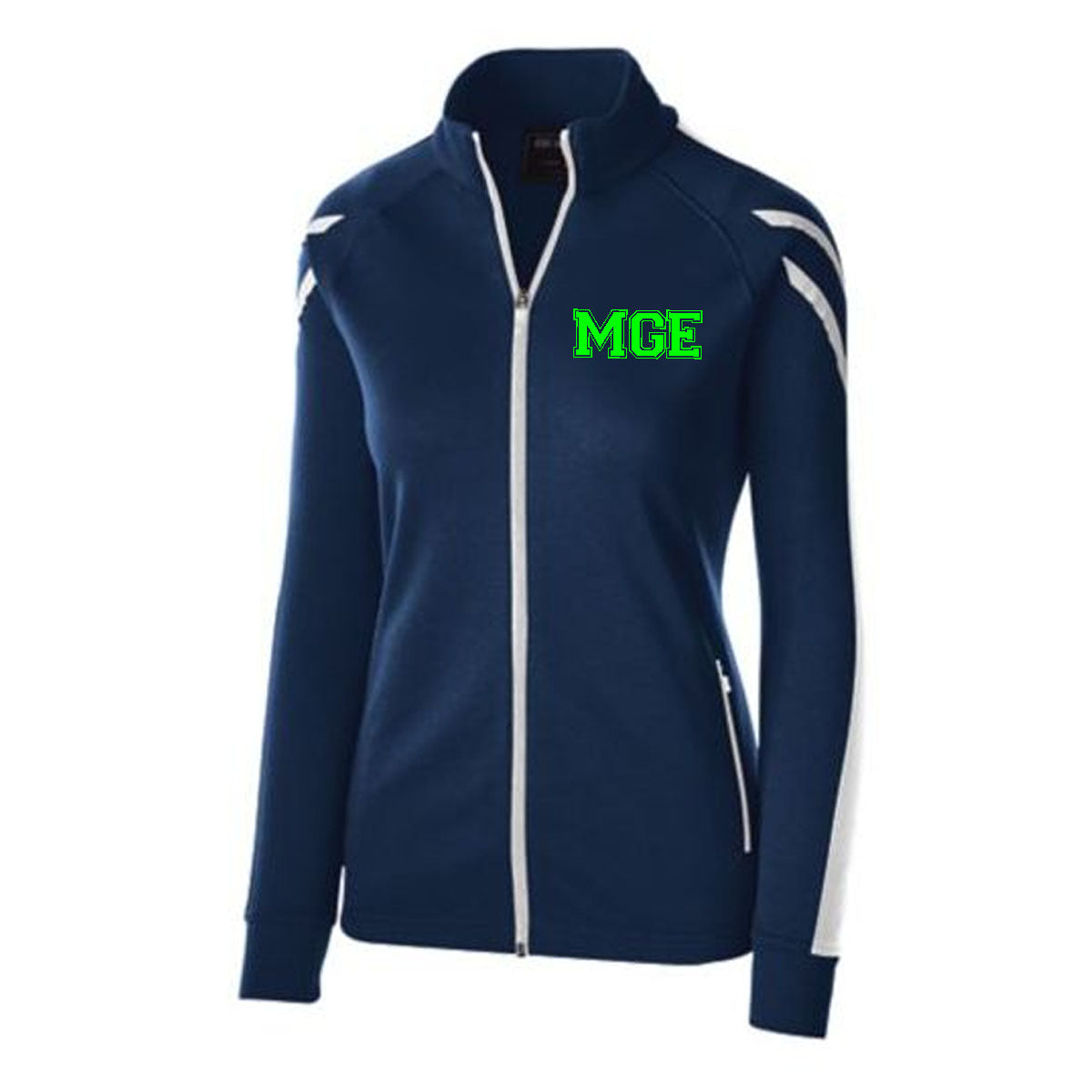 Elite - MGE Varsity Holloway Ladies Flux Jacket (229768) - Navy Heather/White/White - Southern Grace Creations