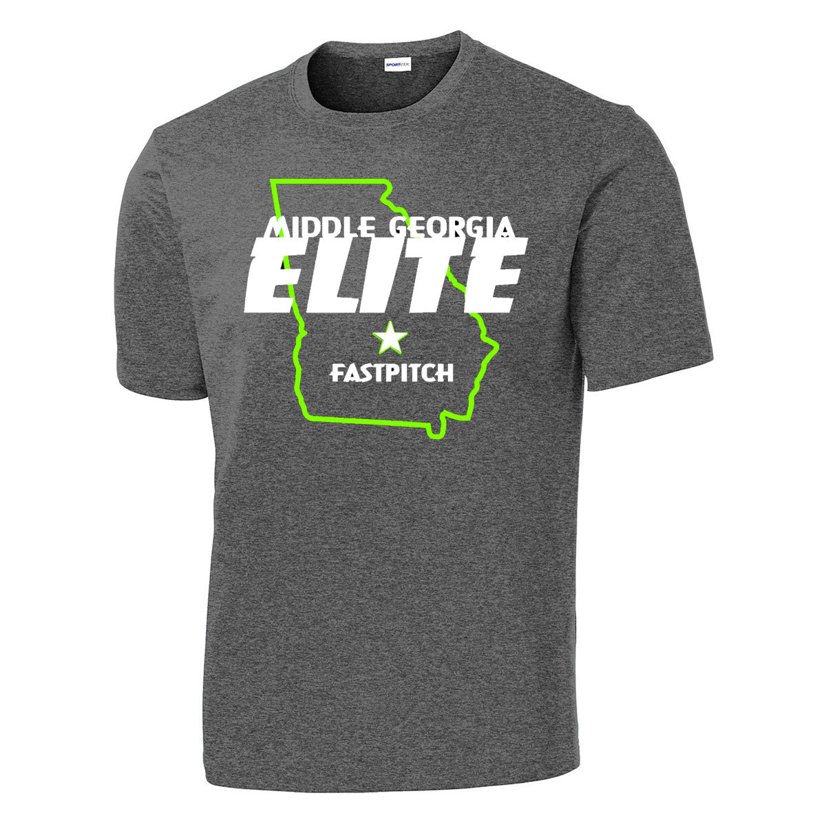 Elite - State Logo PosiCharge Drifit Tee (ST350/YST350) - Iron Grey Heather - Southern Grace Creations