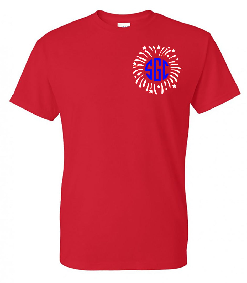 FIREWORKS MONOGRAM T-SHIRT (LEFT CHEST) - Southern Grace Creations