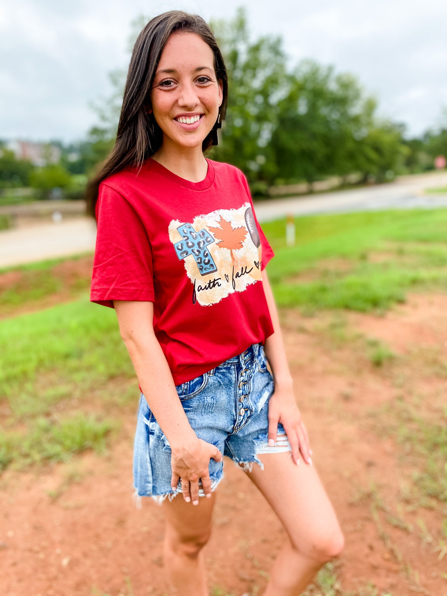 Faith Fall Football Tee - Cardinal - Southern Grace Creations