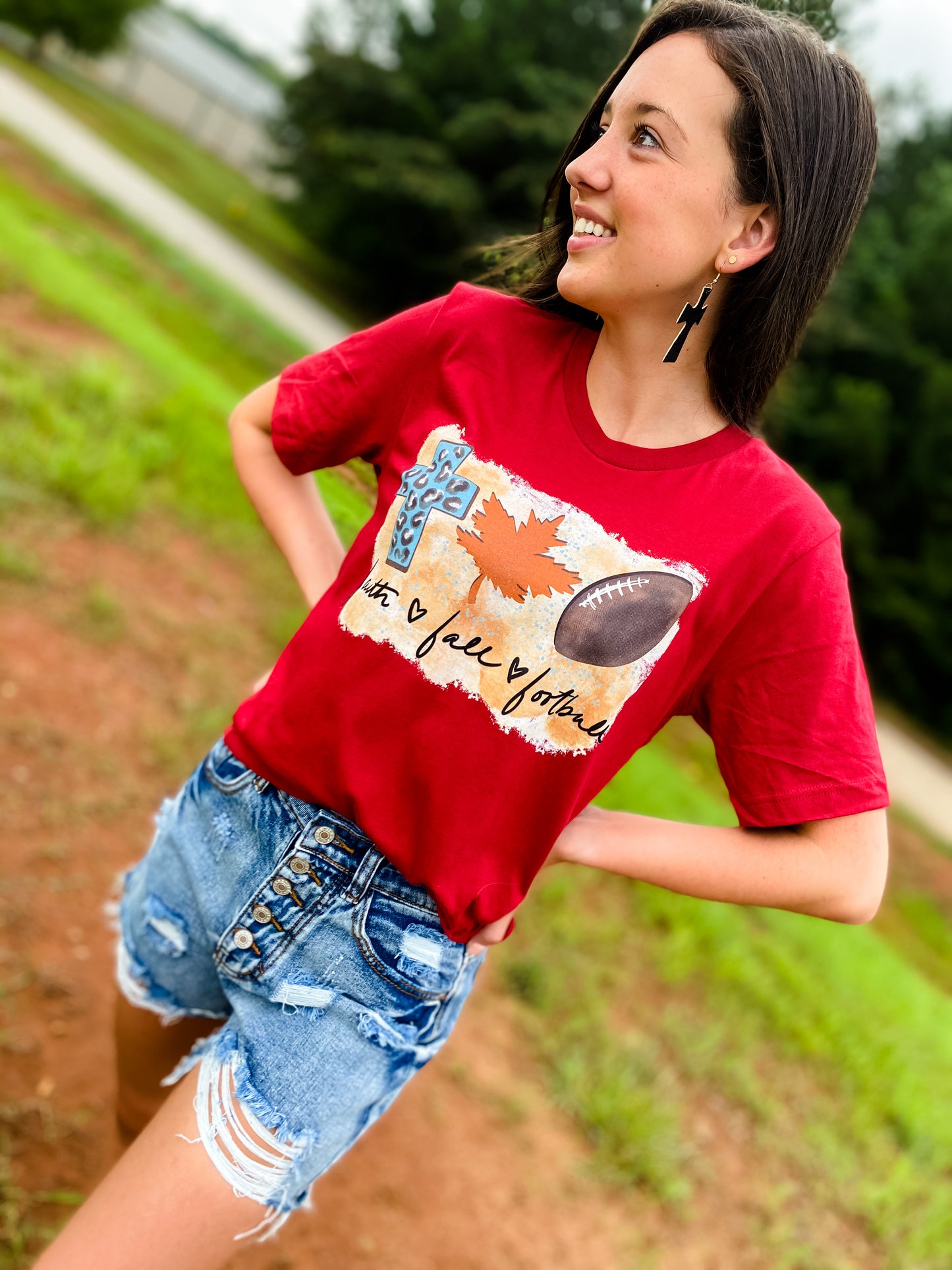 Faith Fall Football Tee - Cardinal - Southern Grace Creations