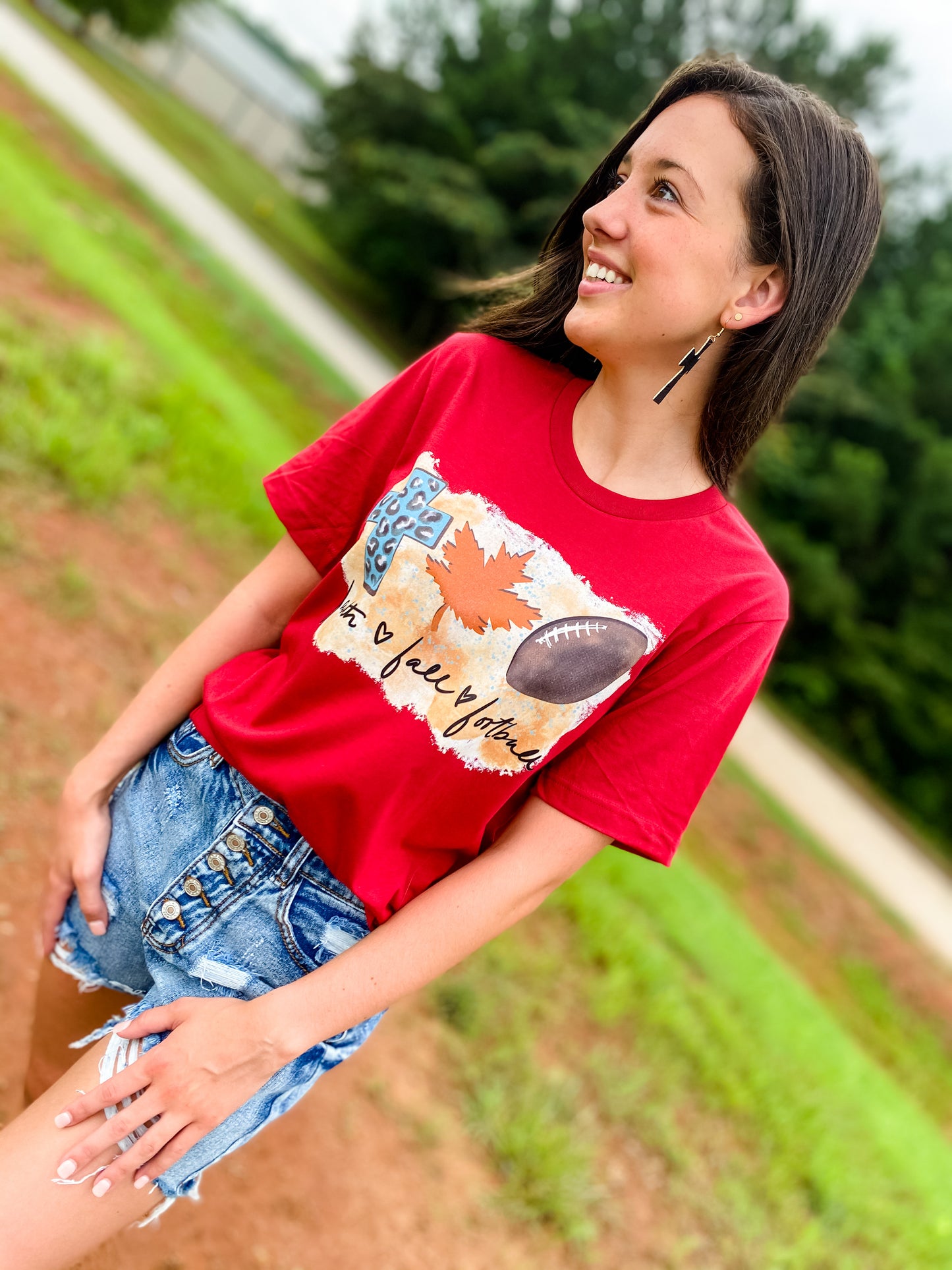 Faith Fall Football Tee - Cardinal - Southern Grace Creations
