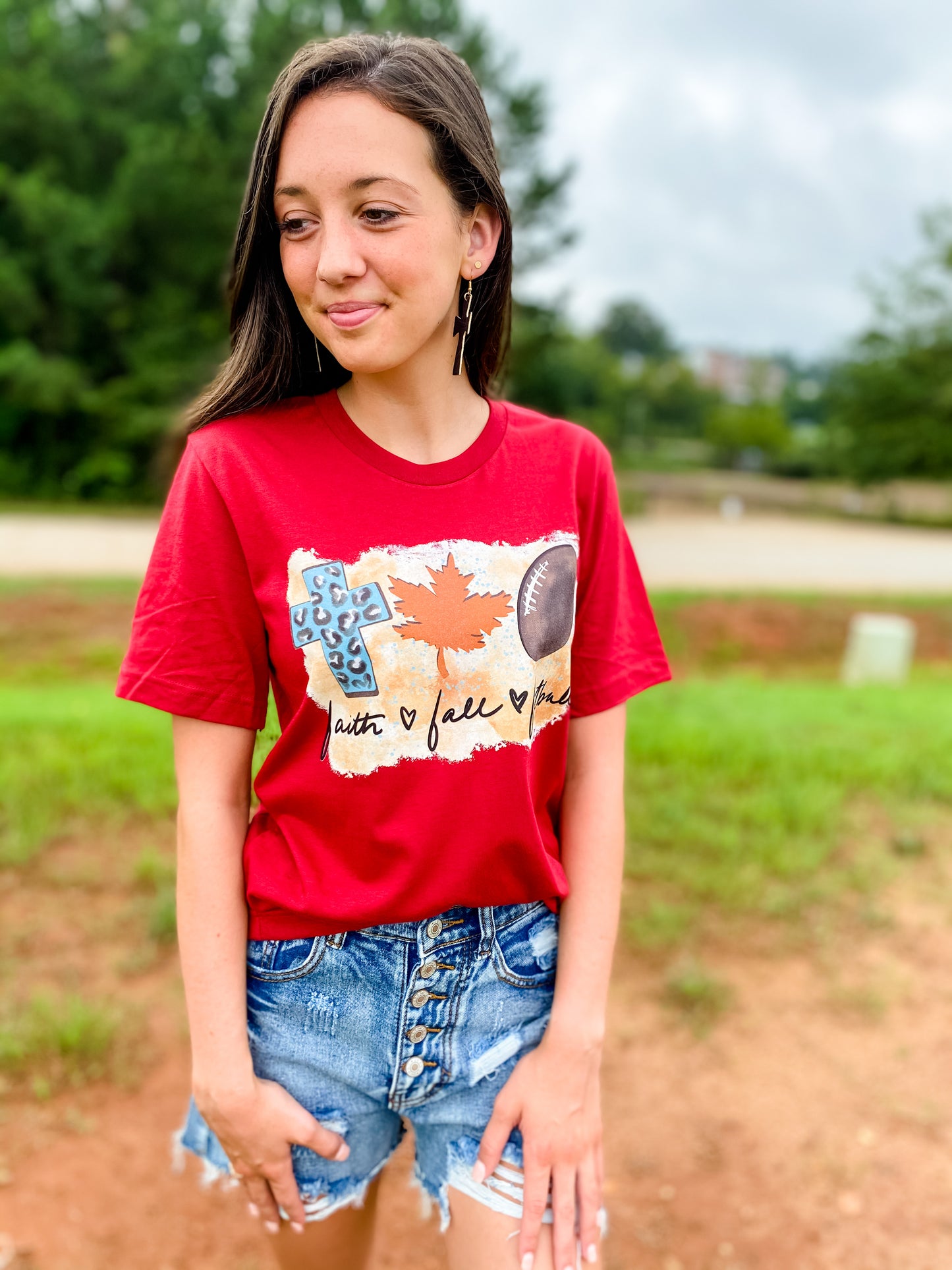 Faith Fall Football Tee - Cardinal - Southern Grace Creations