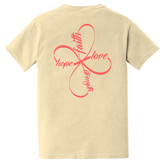 Faith Love Strength Hope Cross Comfort Color Pocket Tee - Ivory - Southern Grace Creations