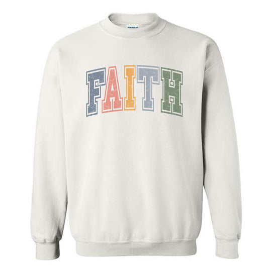Faith Varsity Distressed - White (Tee/Hoodie/Sweatshirt) - Southern Grace Creations