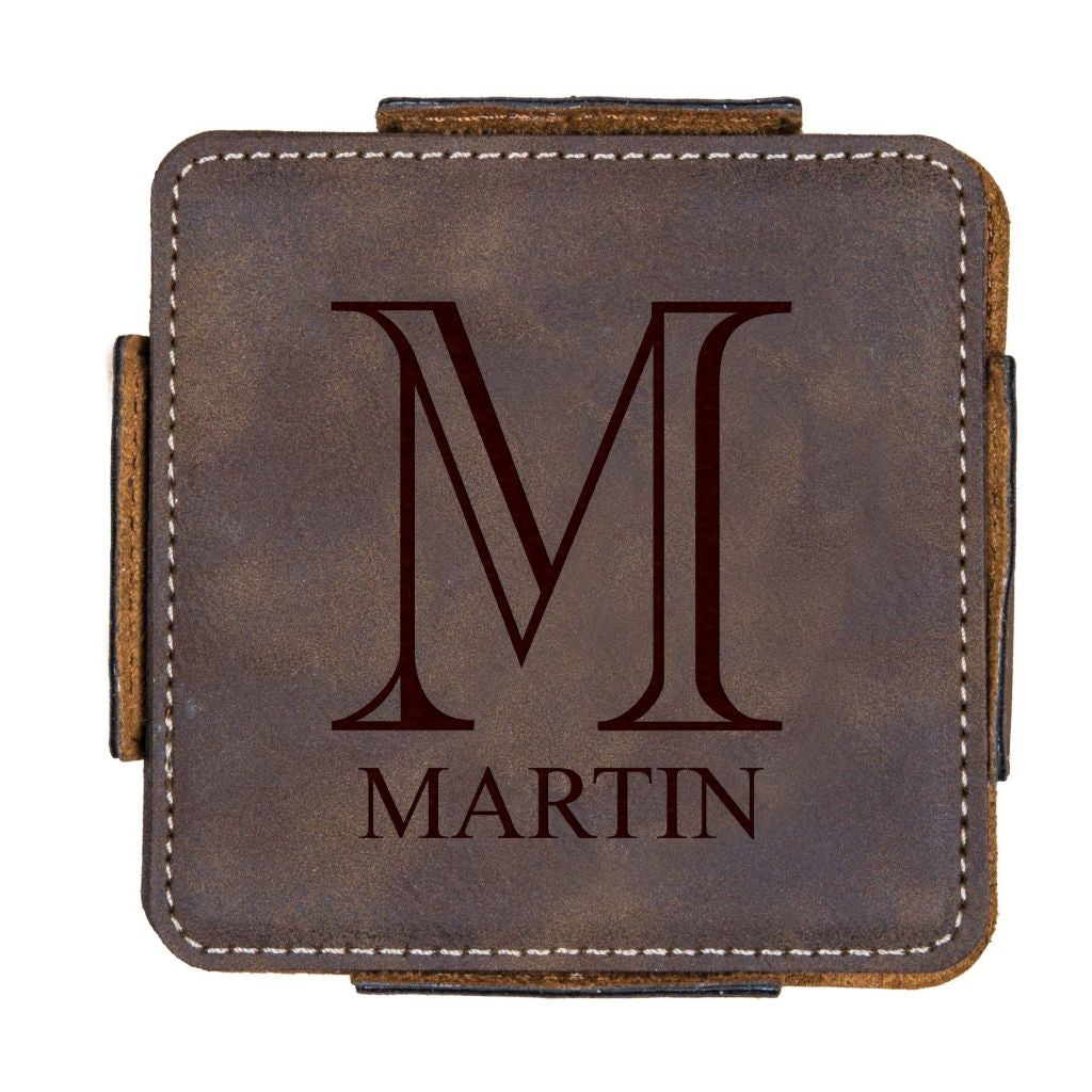 Faux Leather Coaster W/ Holder - Engravable (ZCOS0042) - Southern Grace Creations