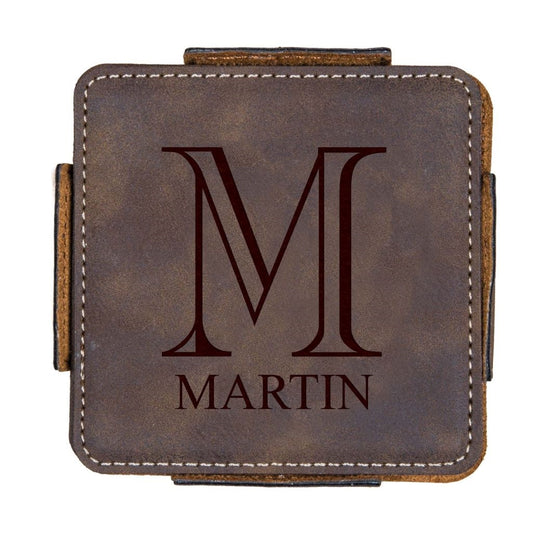 Faux Leather Coaster W/ Holder - Engravable (ZCOS0042) - Southern Grace Creations