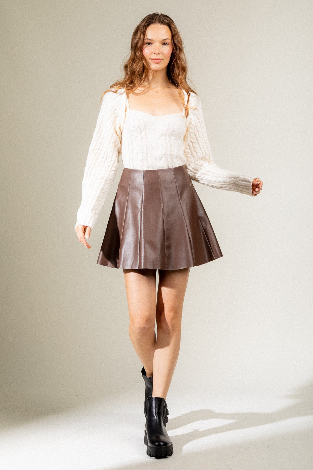 Flare leather mini skirt - Espresso - Southern Grace Creations