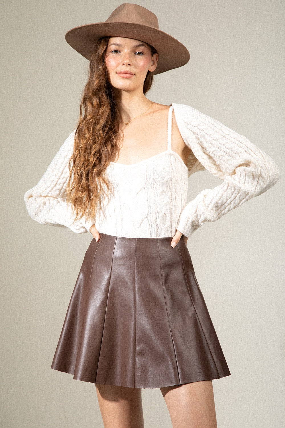 Flare leather mini skirt - Espresso - Southern Grace Creations
