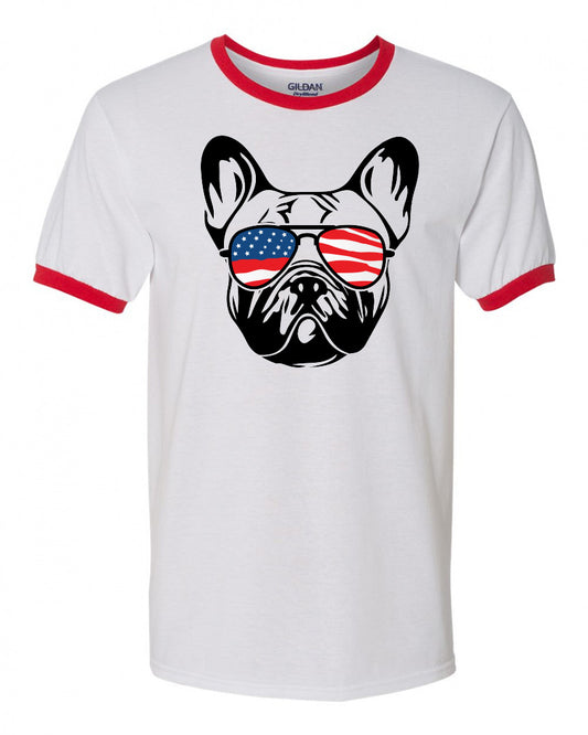 French Bulldog with Flag Bandana & Glasses Tee - Southern Grace Creations