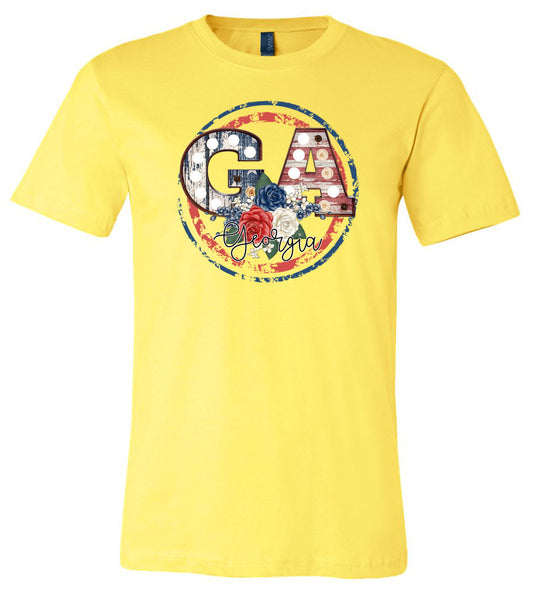GA Georgia Vintage - Yellow Short Sleeve Tee - Southern Grace Creations