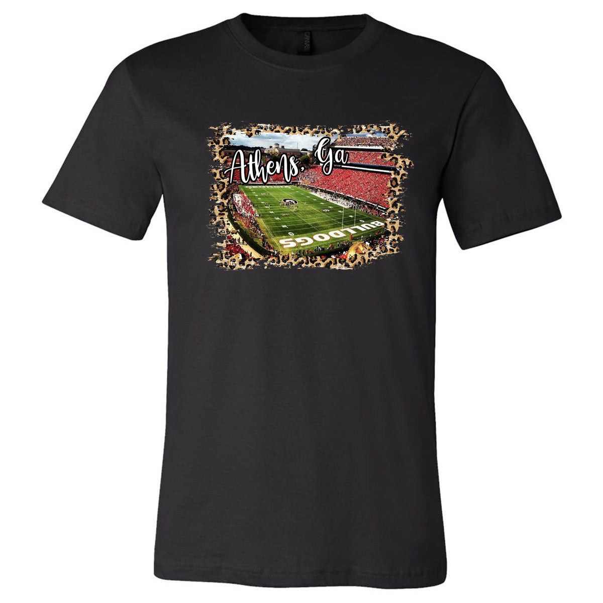 Georgia Bulldogs Football Field Leopard Border - Black Tee - Southern Grace Creations