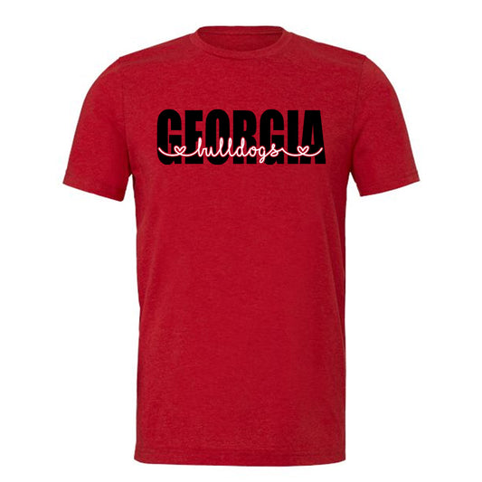 Georgia Bulldogs with Hearts - Heather Red Tee - Southern Grace Creations