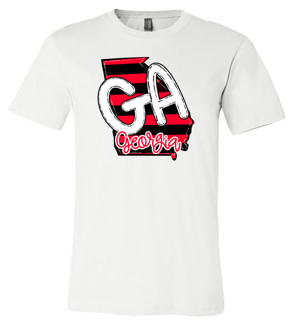 Georgia on Stripes - White Short/Long Sleeve Tee - Southern Grace Creations