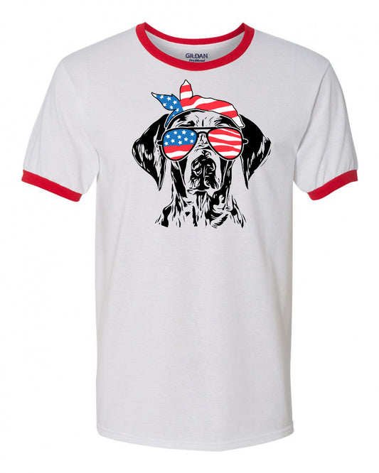 German Shorthair Pointer with Flag Bandana & Glasses Tee - Southern Grace Creations