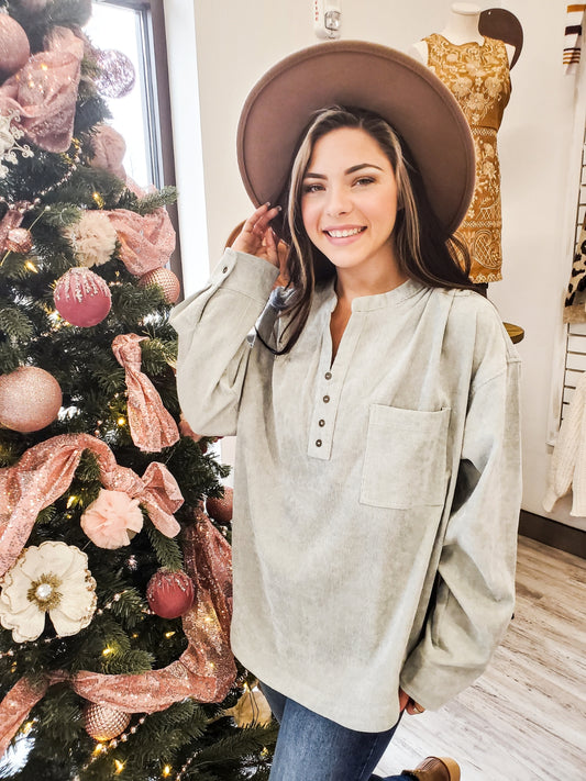 Going Places Corduroy Top-Sage - Southern Grace Creations