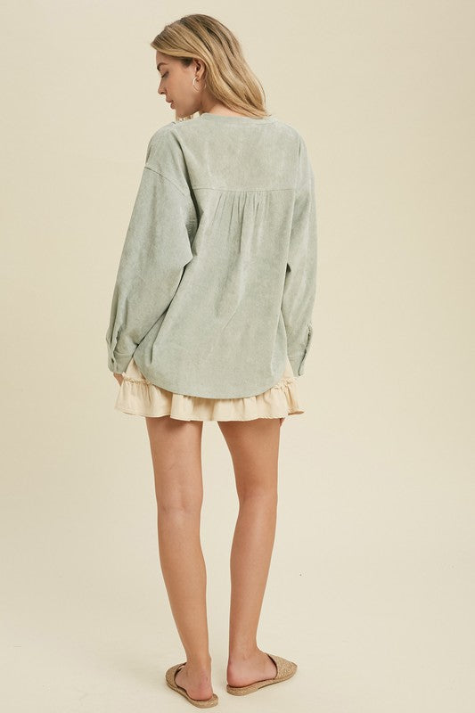 Going Places Corduroy Top-Sage - Southern Grace Creations