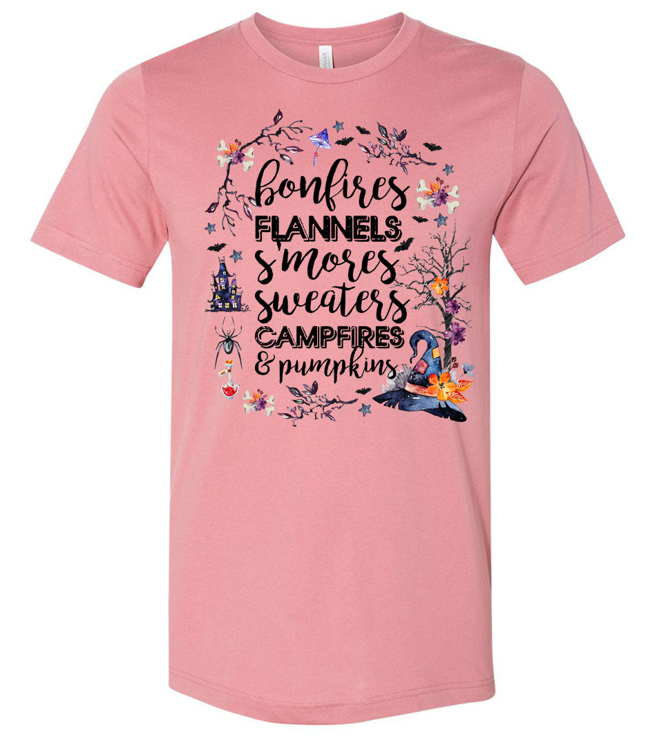 Halloween Fall Words - Mauve Short/Long Sleeve Tee - Southern Grace Creations