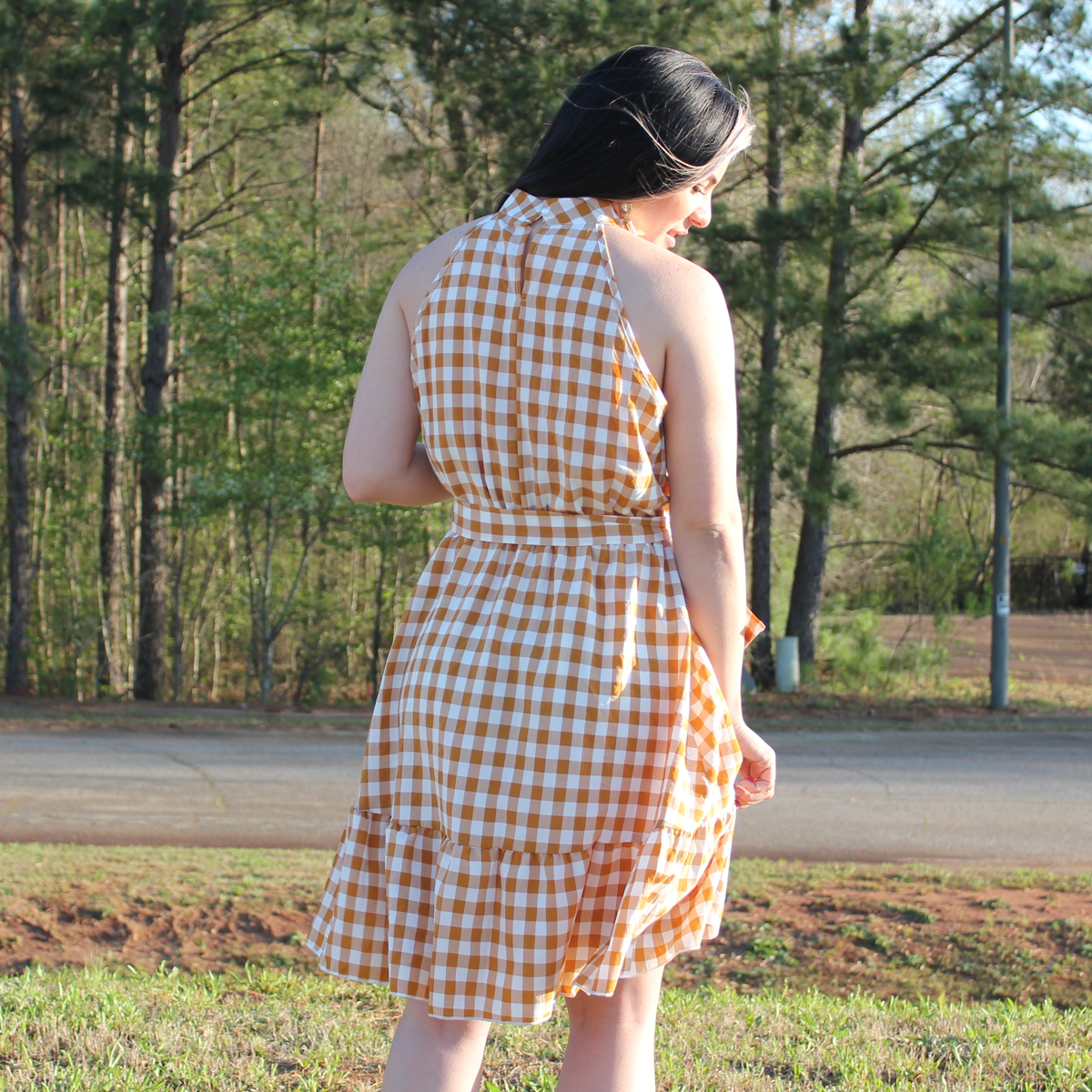 Halter Sleeveless Plaid Midi Dress Khaki - Southern Grace Creations