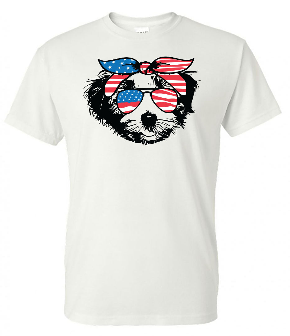 Havanese with Flag Bandana & Glasses Tee - Southern Grace Creations