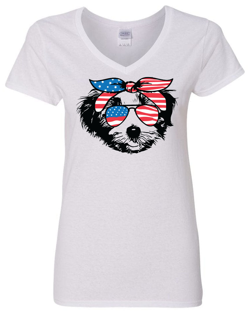 Havanese with Flag Bandana & Glasses Tee - Southern Grace Creations