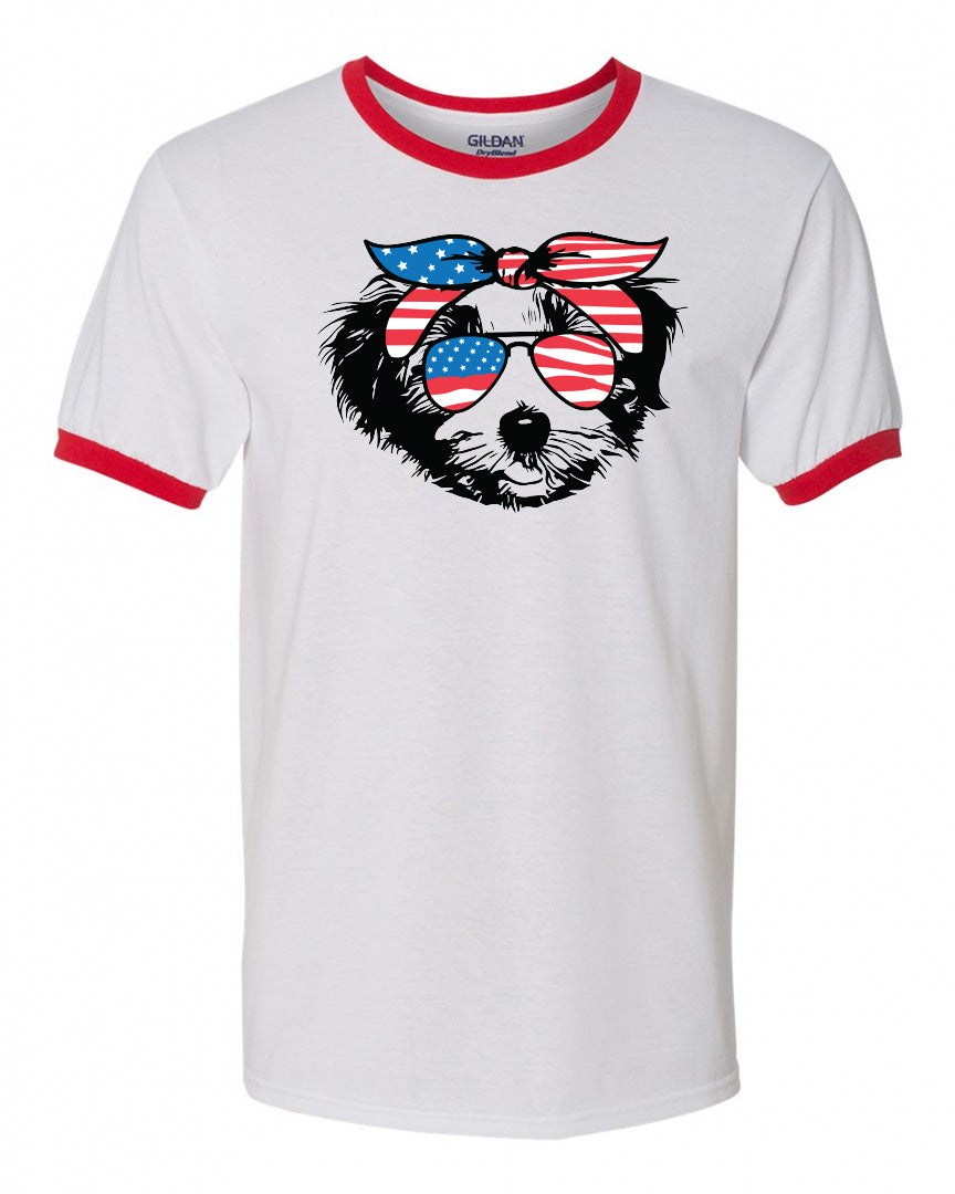 Havanese with Flag Bandana & Glasses Tee - Southern Grace Creations