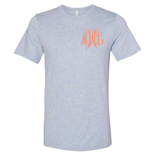 Heather Prism Blue Monogrammed (Left Chest) Short Sleeve Tee - Southern Grace Creations