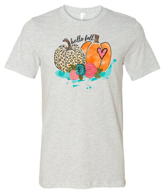 Hello Fall Double Pumpkin Leopard Orange - Ash Short/Long Sleeve Tee - Southern Grace Creations
