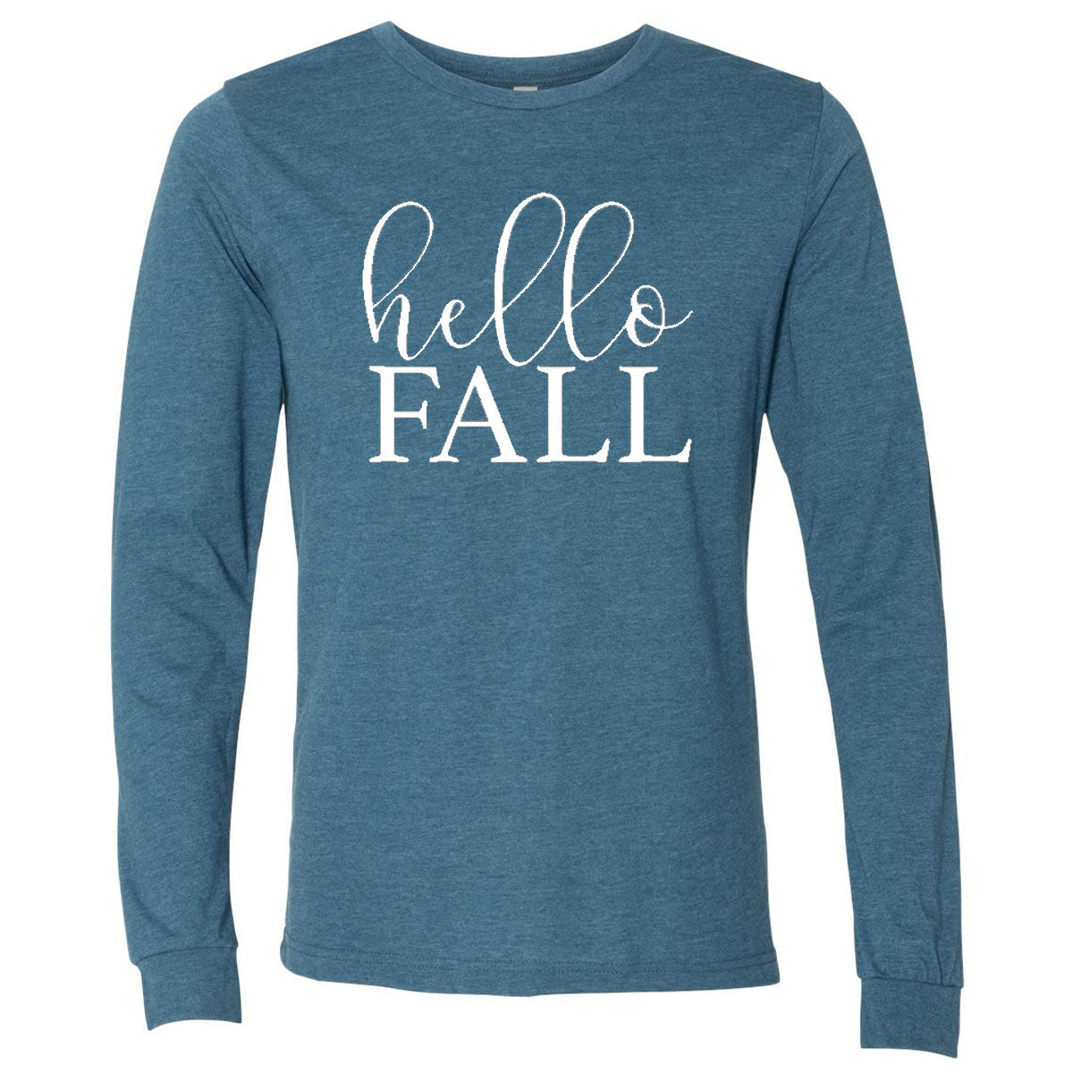 Hello Fall - Heather Deep Teal Long Sleeve Tee - Southern Grace Creations