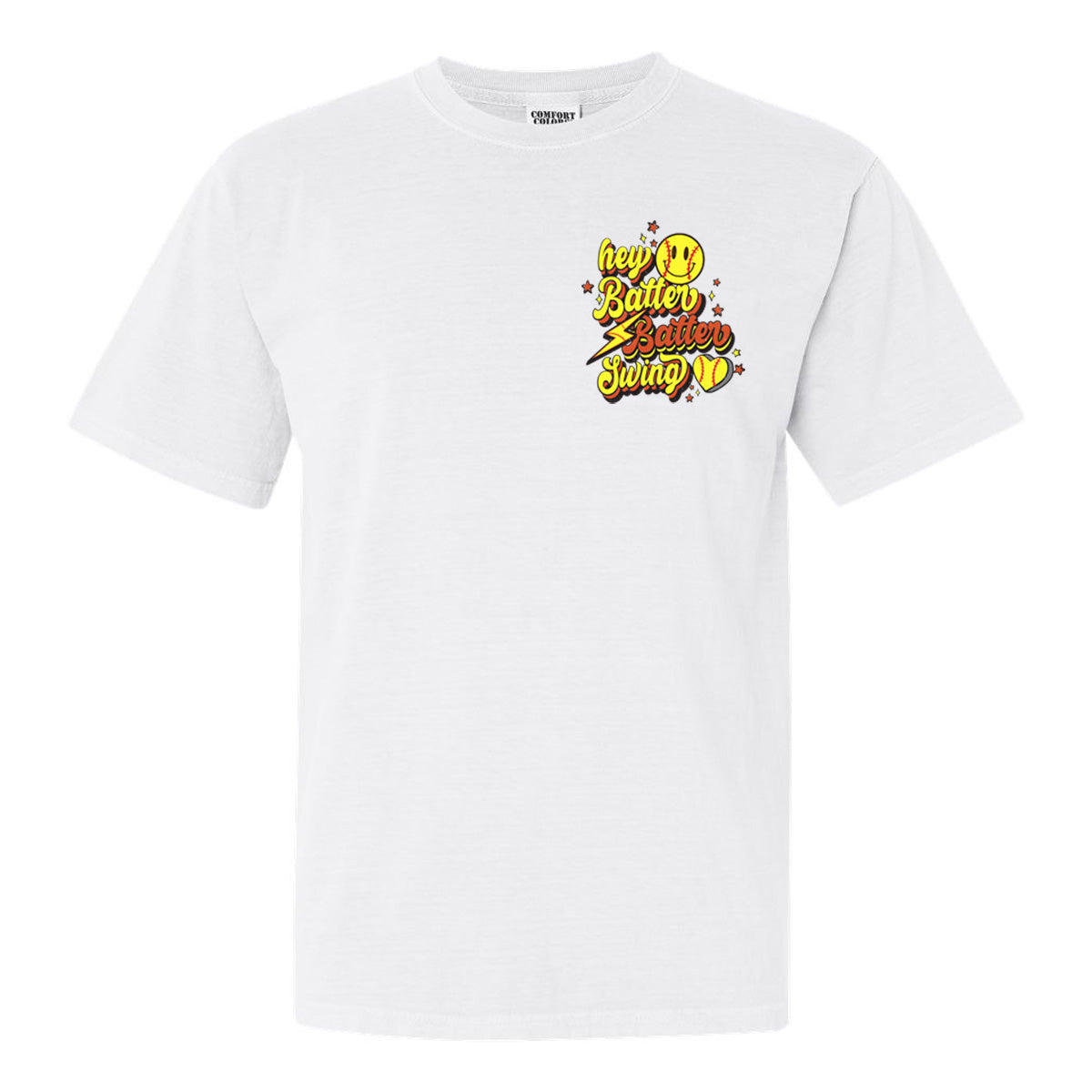 Hey Batter Batter Swing Retro - White Comfort Color Short Sleeves Tee - Southern Grace Creations