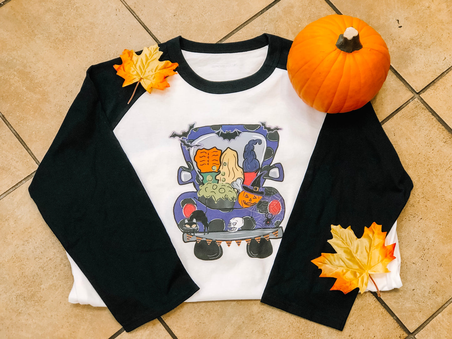 Hocus Pocus Fall Truck - Black/White Raglan - Southern Grace Creations