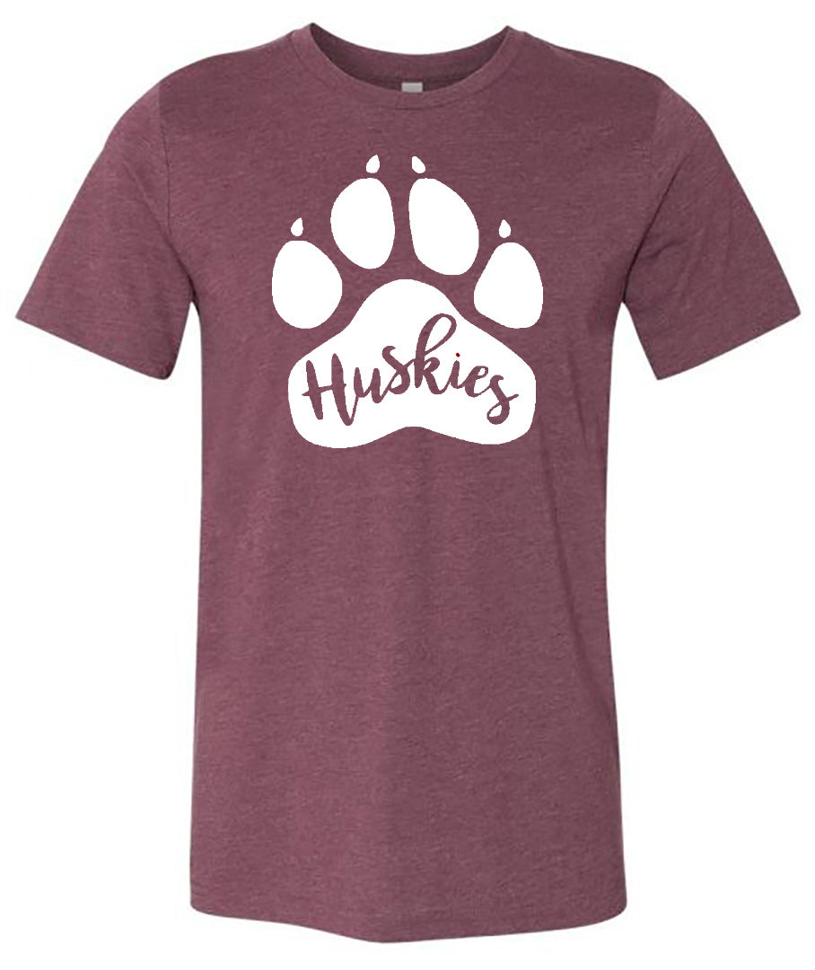 Howard - Huskies Paw Print - Heather Maroon Bella Shortsleeves - Southern Grace Creations