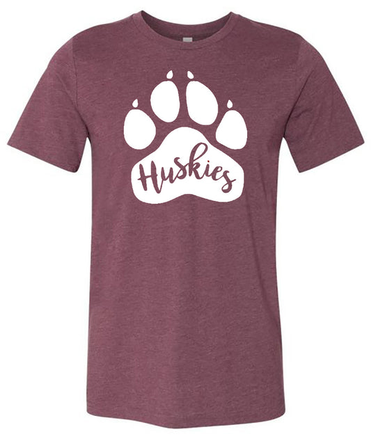 Howard - Huskies Paw Print - Heather Maroon Bella Shortsleeves - Southern Grace Creations