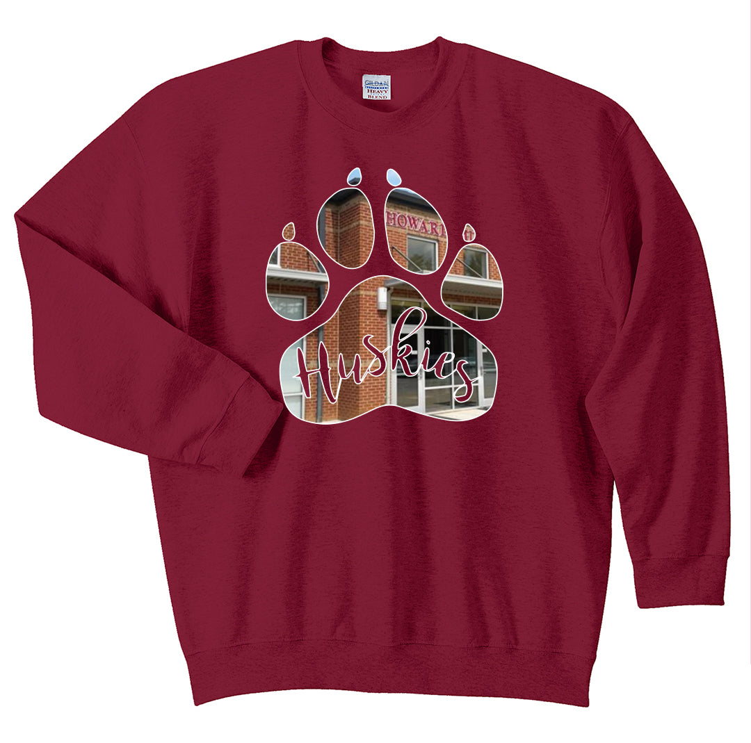 Howard - Huskies Paw Print with School Picture - Cardinal (Tee/Hoodie/Sweatshirt) - Southern Grace Creations