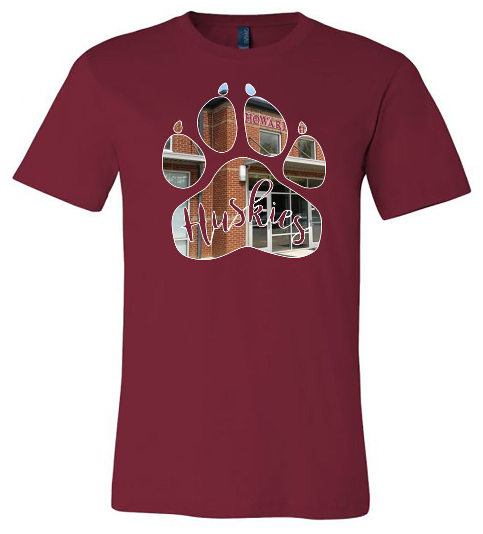 Howard - Huskies Paw Print with School Picture - Cardinal (Tee/Hoodie/Sweatshirt) - Southern Grace Creations