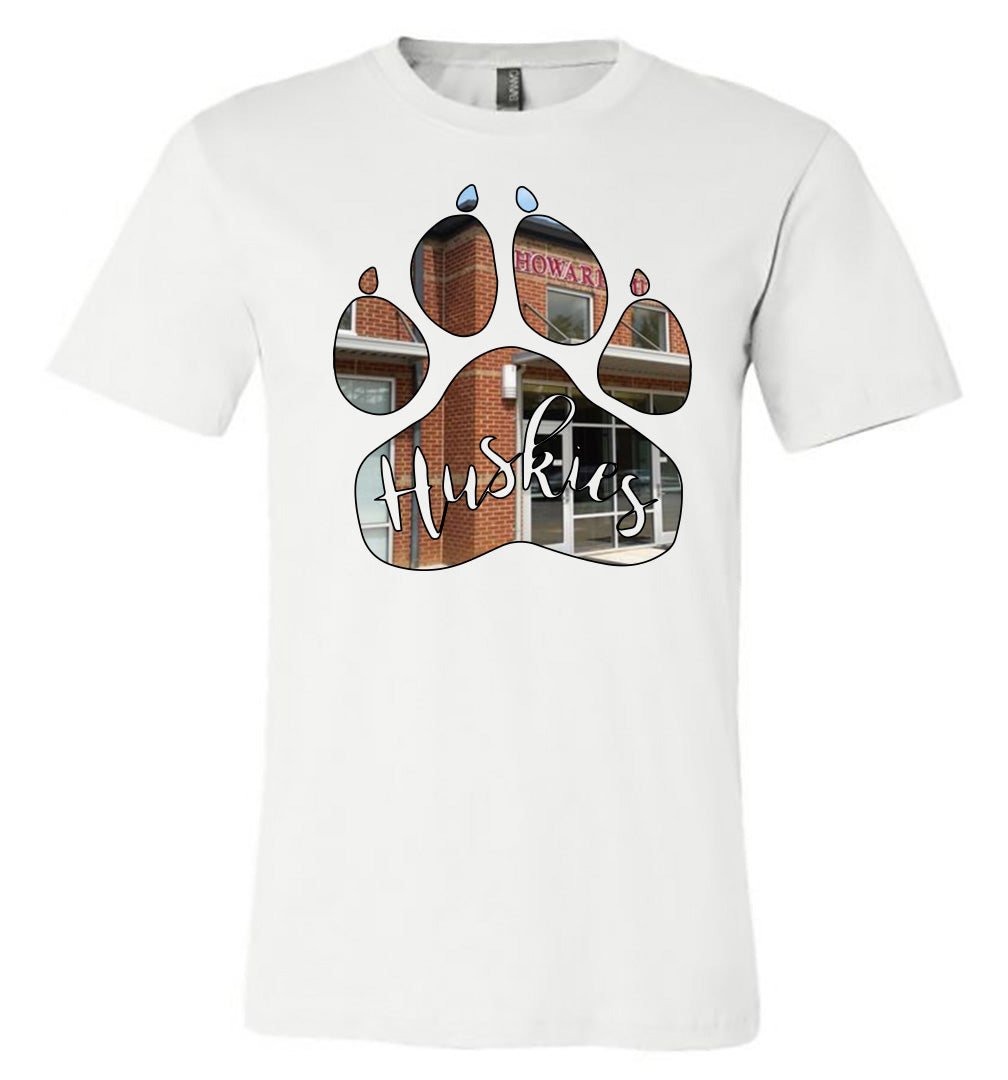Howard - Huskies Paw Print with School Picture - White (Tee/Hoodie/Sweatshirt) - Southern Grace Creations