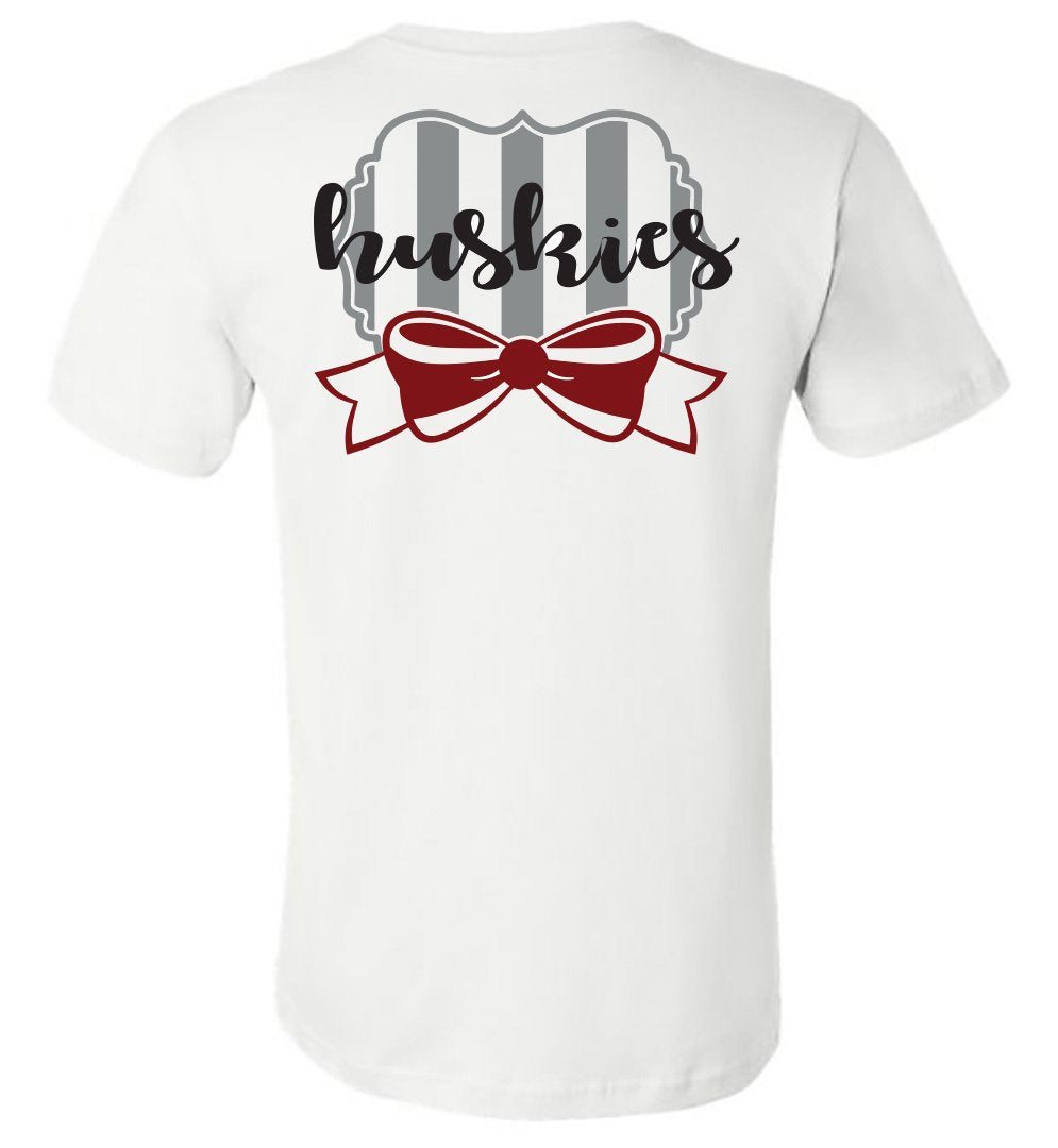 Howard - Huskies Striped Frame with Bow - White (Tee/Hoodie/Sweatshirt) - Southern Grace Creations