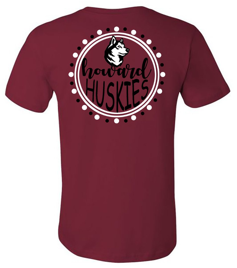 Howard - Huskies with Polka Dot Circle - Cardinal (Tee/Hoodie/Sweatshirt) - Southern Grace Creations