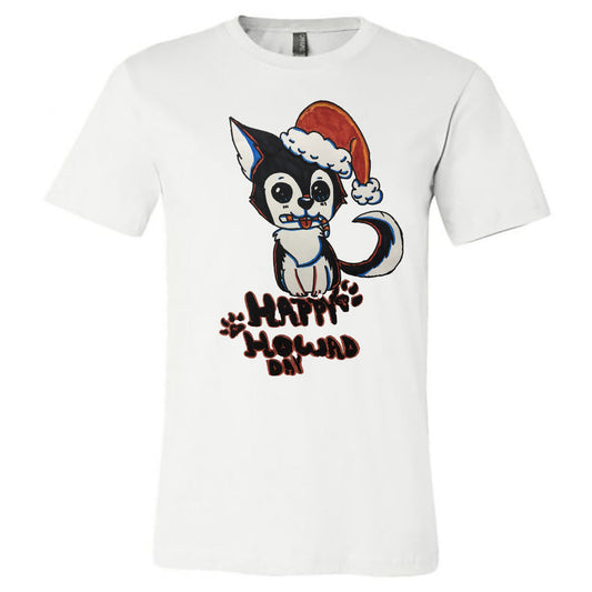 Howard - Husky Puppy with Santa Hat Painting - White (Tee/Hoodie/Sweatshirt) - Southern Grace Creations